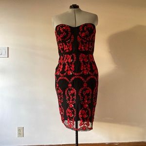 City Chic Red Roses on Black Corset Top Body Con Dress Size L 20